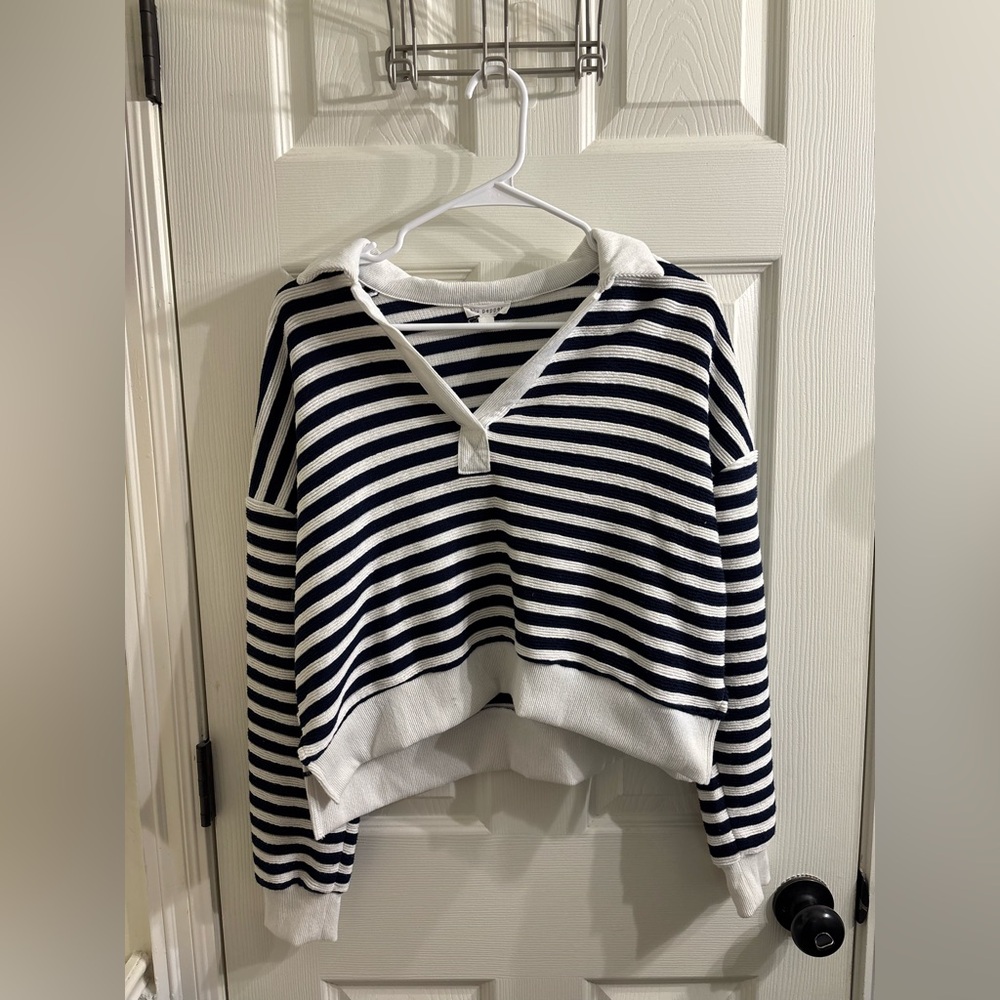 Striped Navy and White Cropped Sweater/Shirt